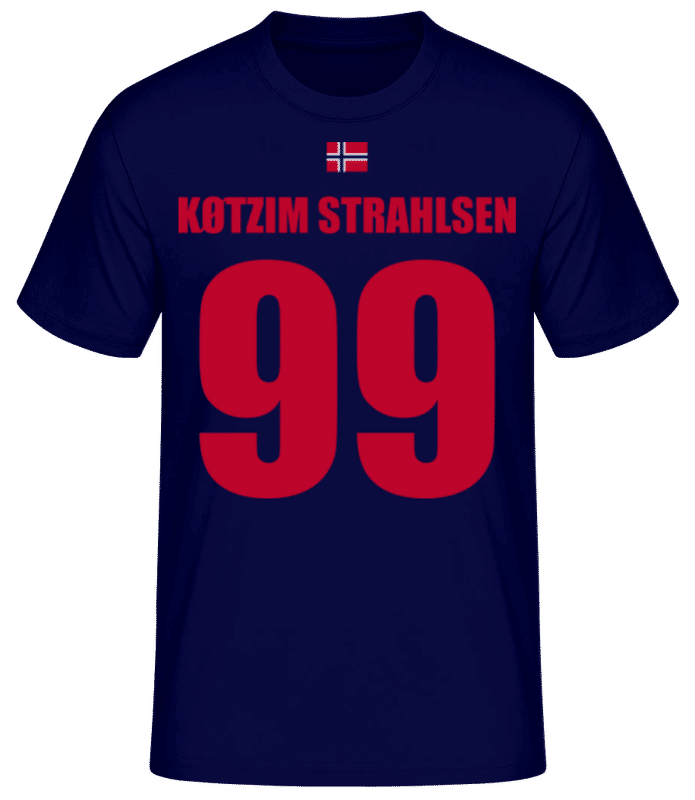 Vorschau: Norwegen Fußball Trikot Køtzim Strahlsen - Männer Basic T-Shirt - Marine - Vorne
