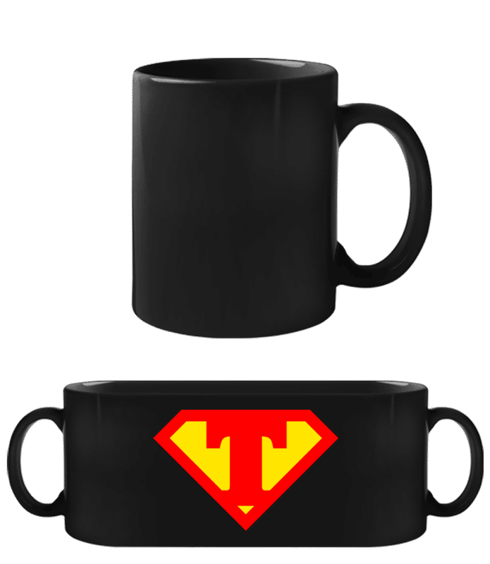 Náhled: Super Táta Symbol - Černý hrnek - Černá - Napřed