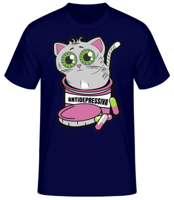 Antidepressiva Katze - Männer Basic T-Shirt - Marine - Vorne