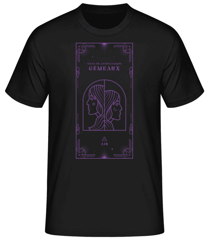 Aperçu: Art Déco Signe Astrologique Gémeaux - T-shirt standard Homme - Noir - Devant