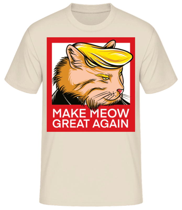 Náhled: Make Meow Great Again - Pánské basic tričko - Krémová - Napřed