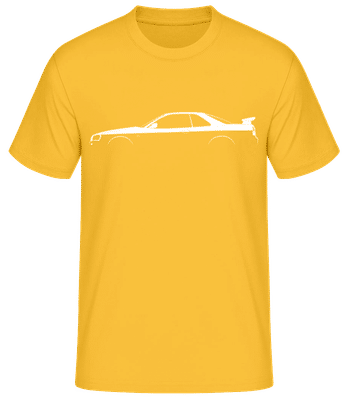 'Nissan Skyline GT-R (R34)' Silhouette - Männer Basic T-Shirt - Goldgelb - Vorne