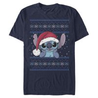 Disney - Lilo & Stitch - Stitch Holiday Wearing Santa Hat - Pánske Tričko - Namornícka modrá - Predné