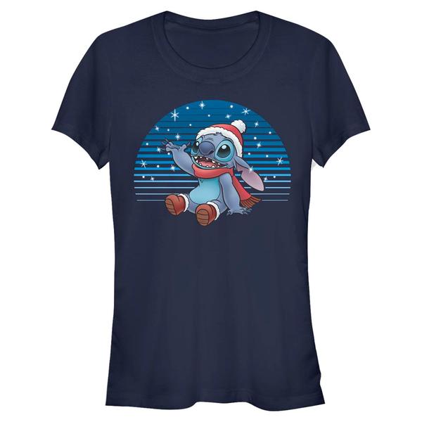 Preview: Disney Classics - Lilo & Stitch - Lilo & Stitch Snowing Stitch - Christmas - Women's T-Shirt - Navy - Front