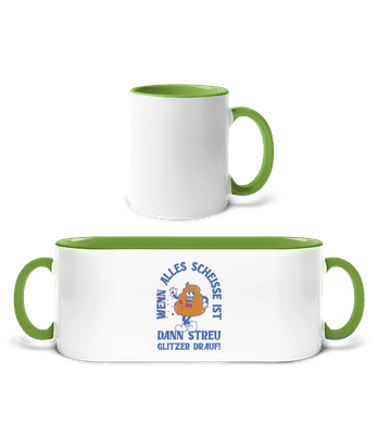 Alles Scheisse Glitzer Drauf - Tasse zweifarbig - Weiß / Apfelgrün - Vorne