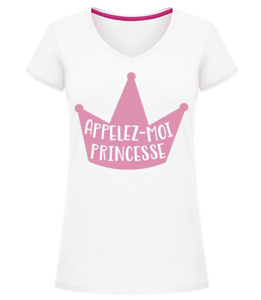 Aperçu: Appelez-Moi Princesse - T-shirt col en V Femme - Blanc - Devant
