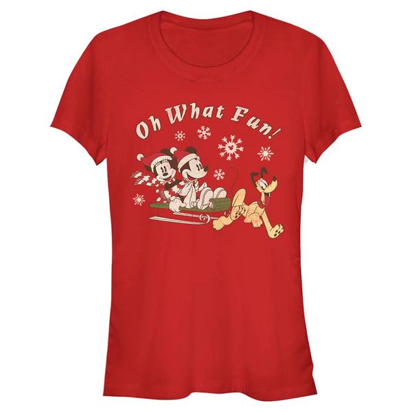 Aperçu: Disney Classics - Mickey Mouse - Skupina Sled Dog Group - Christmas - Femme T-shirt - Rouge - Devant