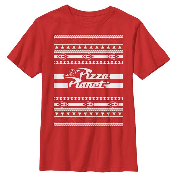 Aperçu: Pixar - Toy Story - Photo de groupe Pizza Planet Ugly Sweater - Christmas - Enfant T-shirt - Rouge - Devant