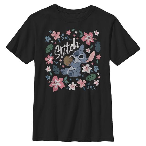 Preview: Disney - Lilo & Stitch - Stitch Tropical - Kids T-Shirt - Black - Front