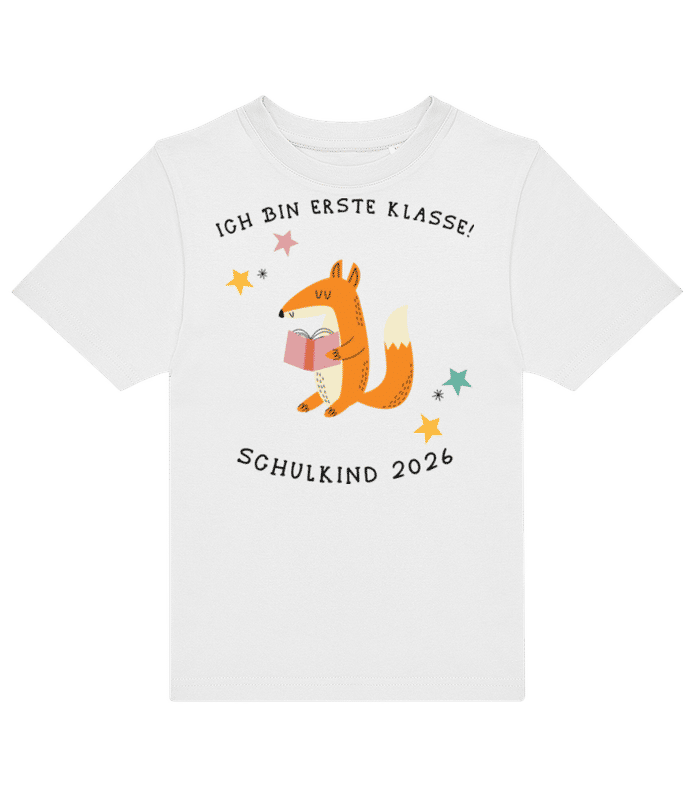 Vorschau: Schulkind 2026 Fuchs - Kinder T-Shirt B&C - Weiß - Vorne