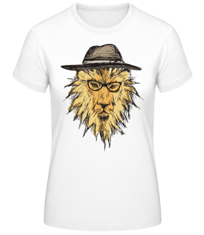 Vorschau: Hipster Löwe mit Hut - Frauen T-Shirt B&C - Weiß - Vorne