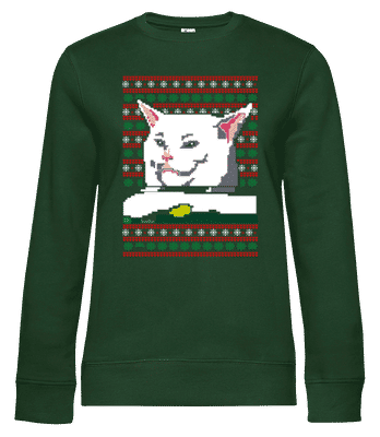 Ugly Cat Christmas - Frauen Standard Pullover - Flaschengrün - Vorne