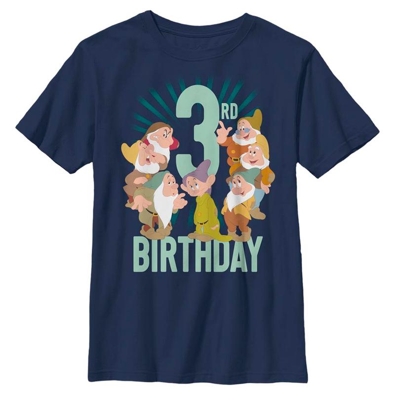 Aperçu: Disney - Blanche-Neige et les Sept Nains - Skupina Dwarves Third Bday - Enfant T-shirt - Bleu marine - Devant