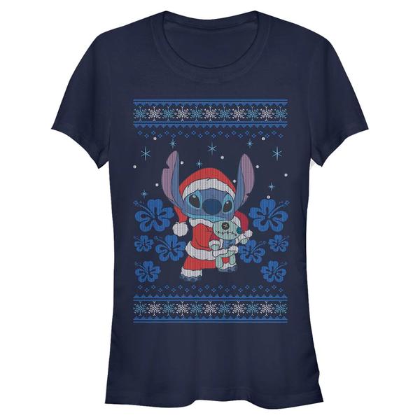 Aperçu: Disney - Lilo & Stitch - Stitch Holiday - Christmas - Femme T-shirt - Bleu marine - Devant