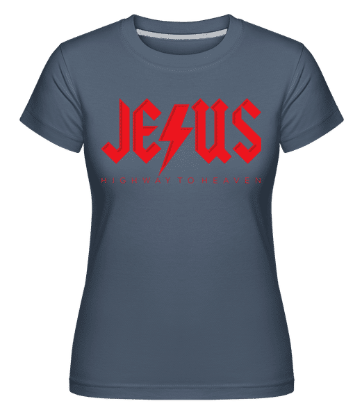Aperçu: Jesus Highway To Heaven -  T-shirt Shirtinator femme - Bleu denim - Devant