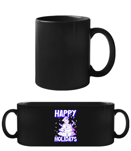Aperçu: Happy Holidays - Tasse Noire - Noir - Devant
