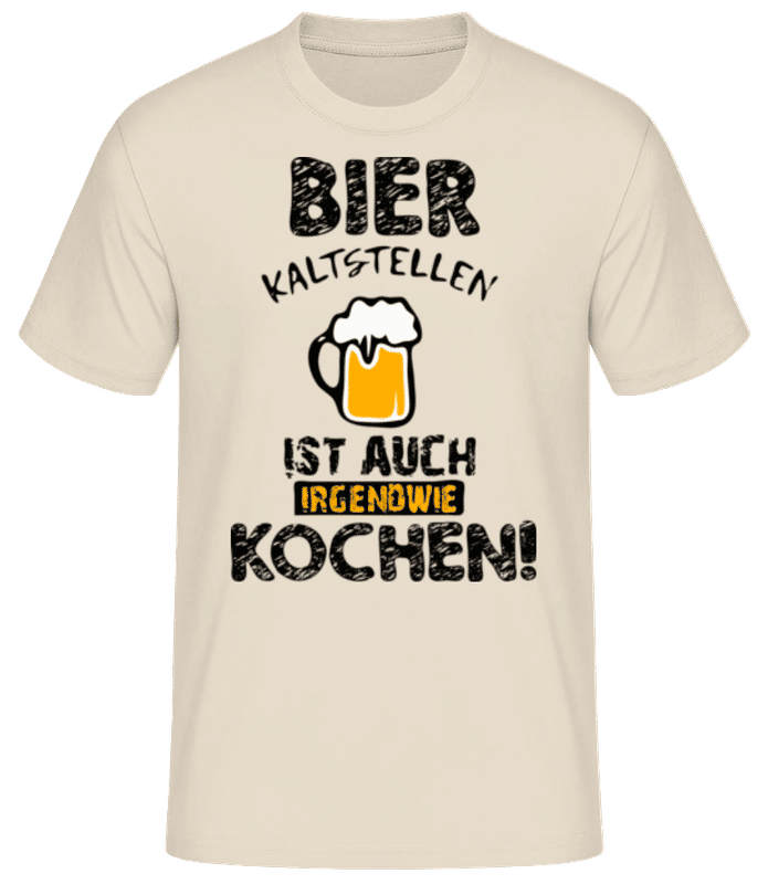 Vorschau: Bier Kaltstellen Ist Wie Kochen - Männer Basic T-Shirt - Creme - Vorne