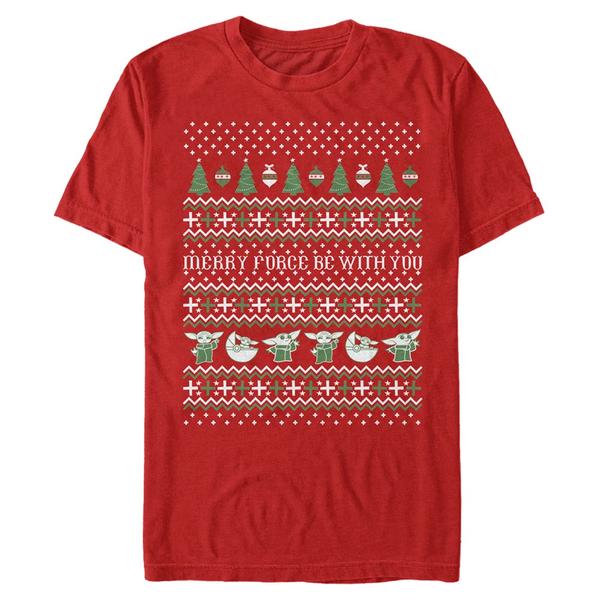 Vorschau: Star Wars - The Mandalorian - The Child Ugly Sweater - Weihnachten - Männer T-Shirt - Rot - Vorne