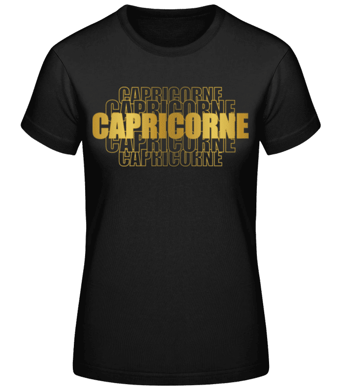 Aperçu: Écriture Doré Astrologique Capricorne - T-shirt standard Femme - Noir - Devant