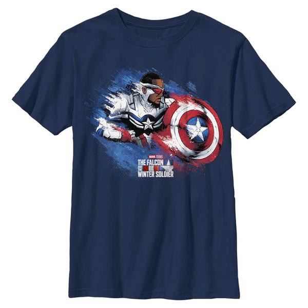 Aperçu: Marvel - Falcon et le soldat de l'hiver - Captain America Shield Protection - Enfant T-shirt - Bleu marine - Devant
