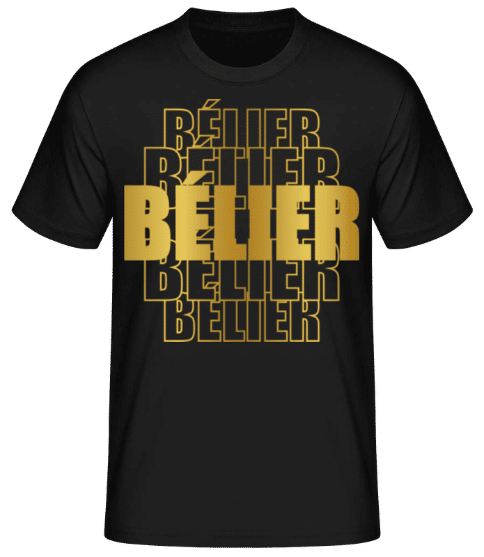 Aperçu: Écriture Doré Astrologique Bélier - T-shirt standard Homme - Noir - Devant