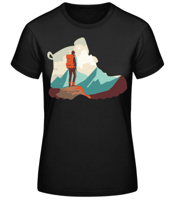 Hiking Shoe Silhouette - Women's Basic T-Shirt - Black - Front
