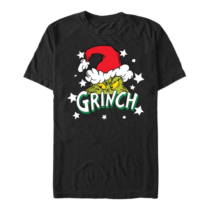 Aperçu: The Grinch - Le Grinch - Graphique étoiles du Père Noël - Noël - Unisex T-shirt - Noir - Devant