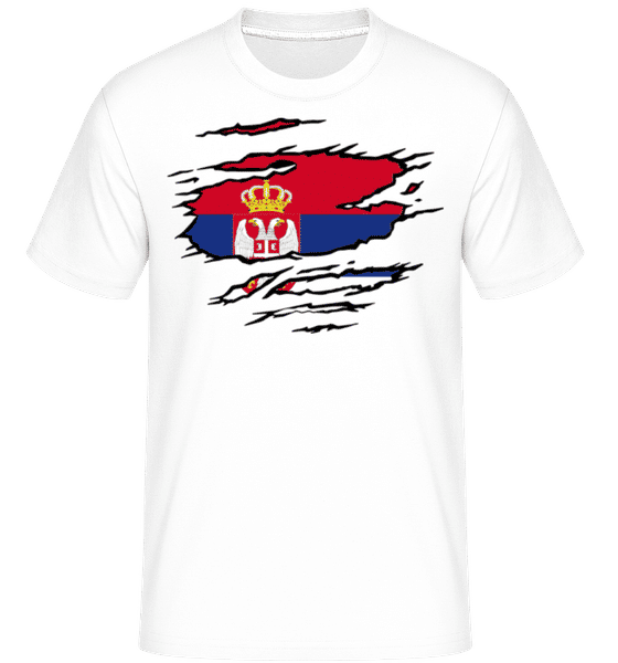 Aperçu: Drapeau déchiré Serbie -  T-Shirt Shirtinator homme - Blanc - Devant