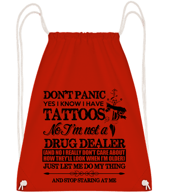 Tattoo Don't Panic - Drawstring batoh se šňůrkami - červená - Napřed