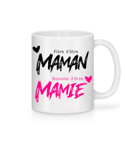 Aperçu: Fière D'être Maman Honorée D'être Mamie - Mug en céramique blanc - Blanc - Devant