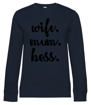 Motiv Wife Mum Boss - Frauen Standard Pullover - Marine - Vorne