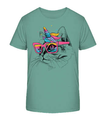 Unicorn Party Cat - Detské bio tričko Stanley Stella 2.0 - Modrozelená - Predné