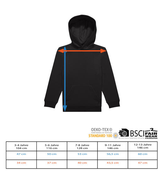 Aperçu: Sweat à capuche standard pour enfant - Tableau des tailles