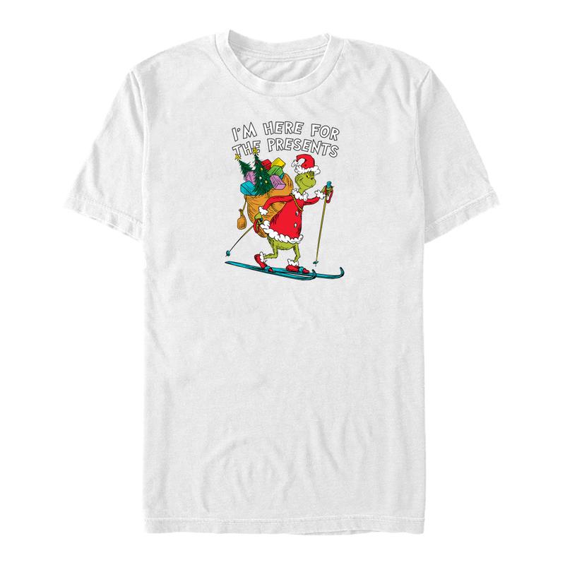 Vorschau: The Grinch - Hier für die Geschenke Grafik - Weihnachten - Unisex T-Shirt - Weiß - Vorne