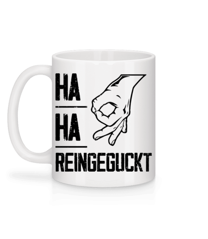 Vorschau: Handzeichen Reingeguckt - Tasse - Weiß - Hinten