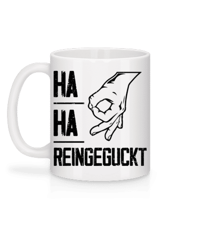 Handzeichen Reingeguckt - Tasse - Weiß - Hinten
