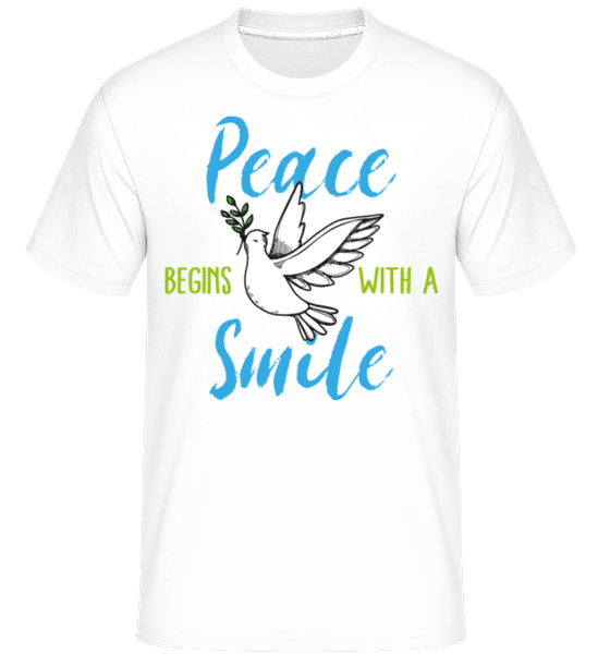 Aperçu: Peace Begins With A Smile -  T-Shirt Shirtinator homme - Blanc - Devant