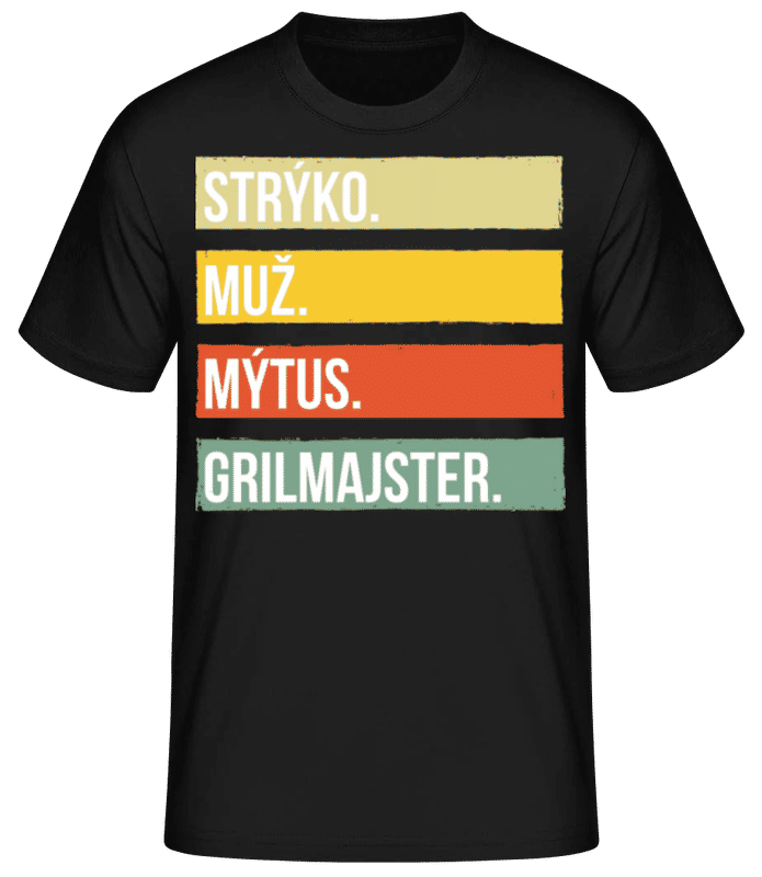 Náhľad: Strýko Muž Mýtus Grilmajster - Pánske basic tričko - Čierna - Predné