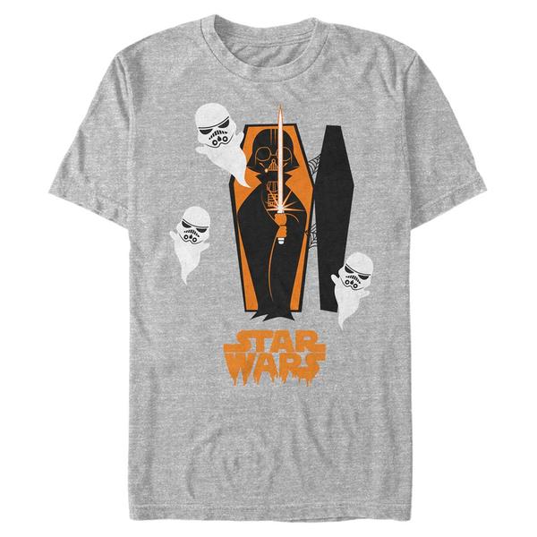 Vorschau: Star Wars - Darth Vader Coffin Spooks - Halloween - Männer T-Shirt - Grau meliert - Vorne