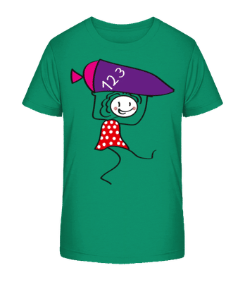 Kind Mit 123-Schultüte - Kinder Bio T-Shirt Stanley Stella 2.0 - Grün - Vorne