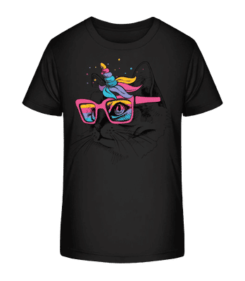 Einhorn Party Katze - Kinder Bio T-Shirt Stanley Stella 2.0 - Schwarz - Vorne
