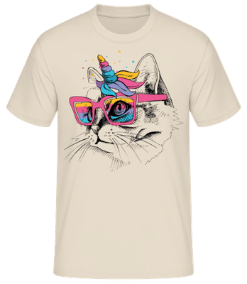 Unicorn Party Cat - Men's Basic T-Shirt - Cream - Front