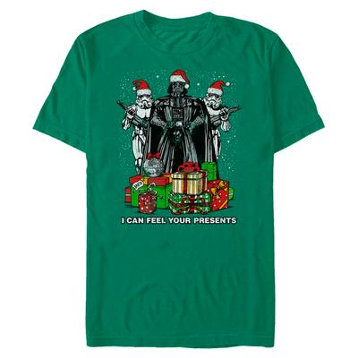Star Wars - Darth Vader & Stormtroopers Feel Your Presents - Vánoce - Pánské Tričko - Irish green - Napřed