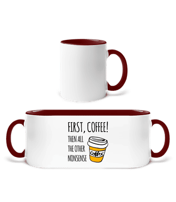 First Coffee - Taza bicolor - Blanco / Burdeos - delante