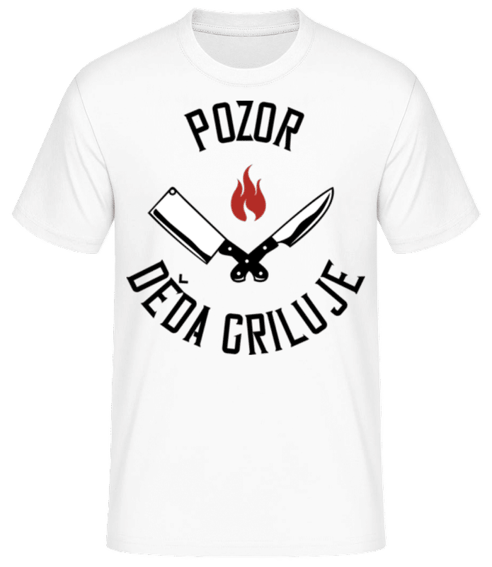 Náhled: Pozor Děda Griluje - Pánské basic tričko - Bílá - Napřed