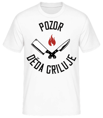 Pozor Děda Griluje - Pánské basic tričko - Bílá - Napřed