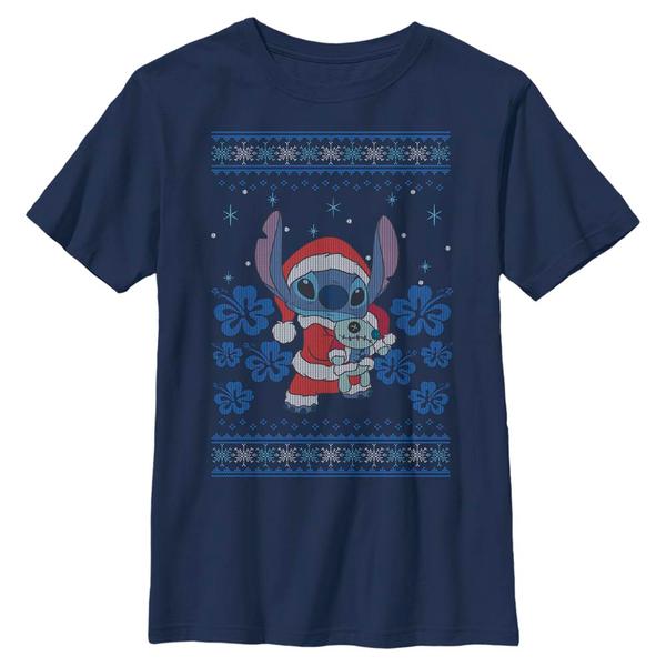Aperçu: Disney - Lilo & Stitch - Stitch Holiday - Christmas - Enfant T-shirt - Bleu marine - Devant