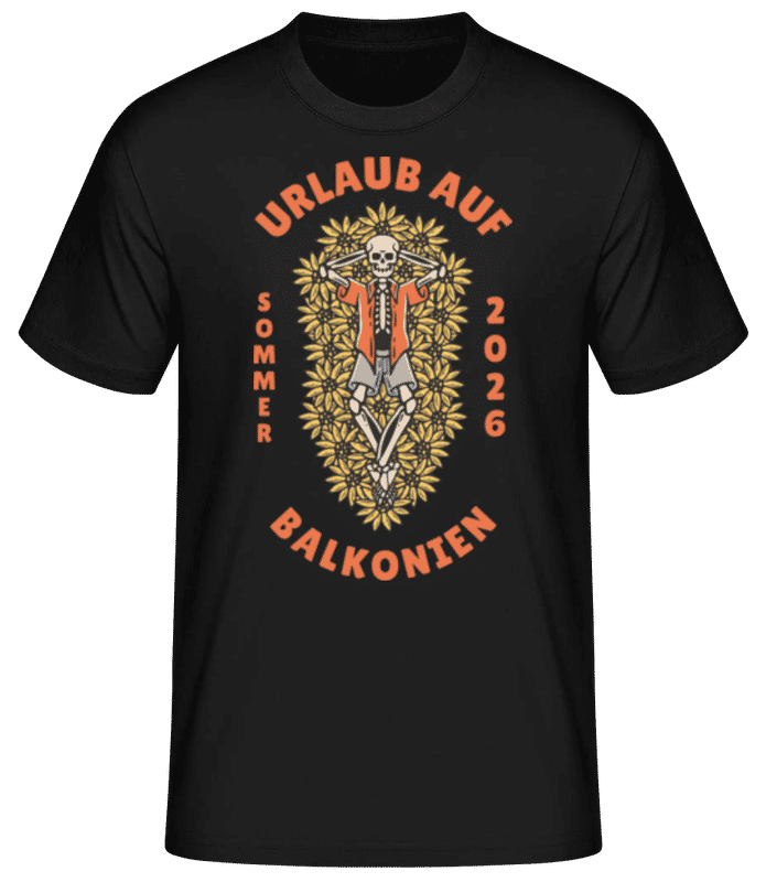 Vorschau: Urlaub Auf Balkonien 2025 - Männer Basic T-Shirt - Schwarz - Vorne