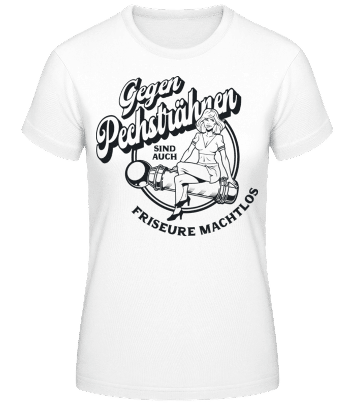 Vorschau: Friseure Machtlos Gegen Pechsträhnen - Frauen Basic T-Shirt - Weiß - Vorne