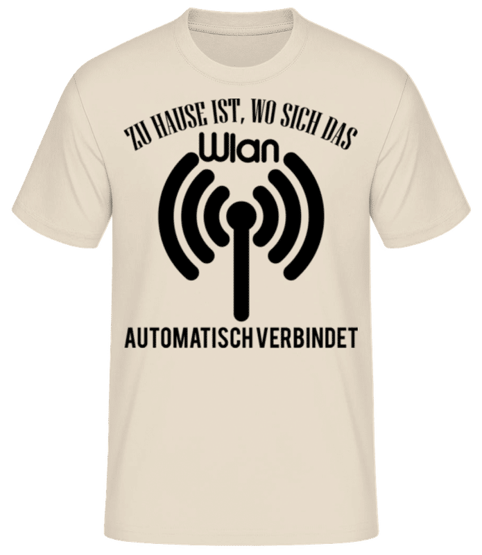 Vorschau: Wo Das Wlan Sich Verbindet - Männer Basic T-Shirt - Creme - Vorne